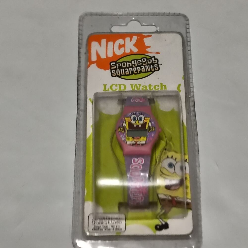 Vintage 2006 Nickelodeon SPONGEBOB SQUAREPANTS Pink LCD Watch-New Sealed NOS